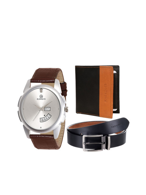 

MARKQUES Men Black & Brown Textured Leather Accessory Gift Set STV-770907-FUR-0104-EXE-01