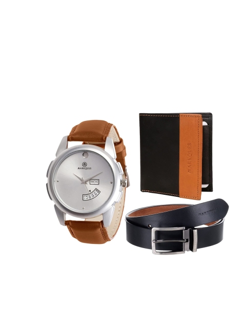 

MARKQUES Men Brown Solid Watch Belt and Wallet Combo Accessory Gift Set