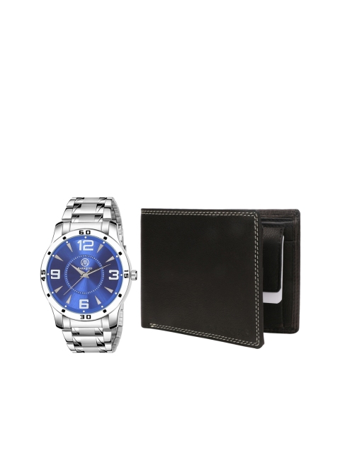 

MARKQUES Men Silver & Black Watch And Leather Wallet Gift Set