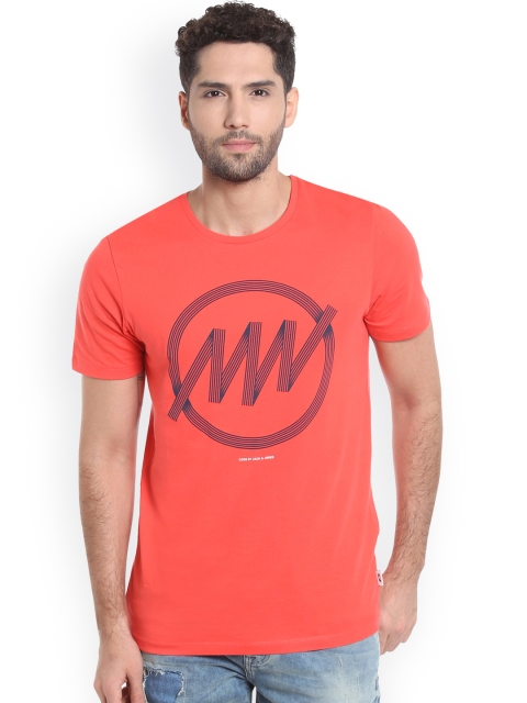 

Jack & Jones Men Pink Printed Round Neck T-Shirt