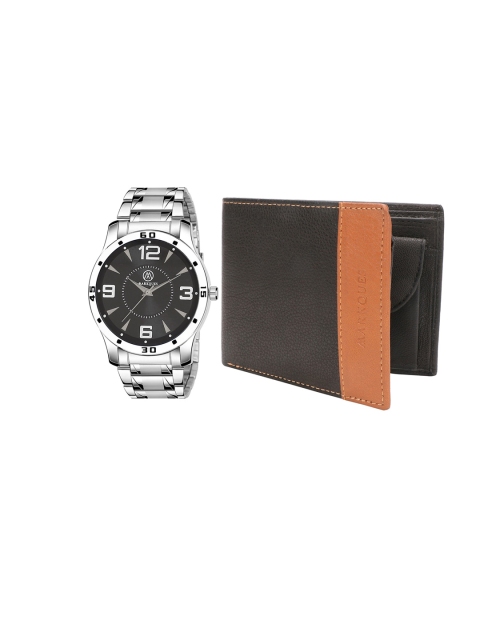 

MARKQUES Men Silver & Black Watch And Leather Wallet Combo Gift Set