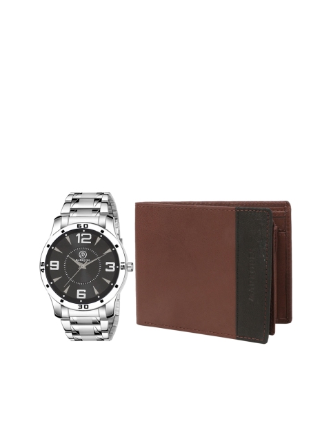 

MARKQUES Men Brown & Silver Watch & Leather Wallet Combo Gift Set