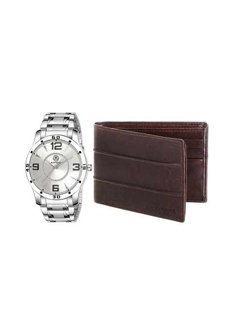 

MARKQUES Men Silver & Brown Watch And Leather Wallet Combo Gift Set