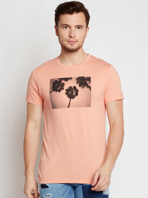 

Jack & Jones Men Peach-Coloured Printed Round Neck T-shirt