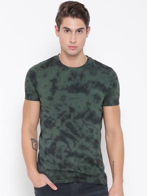 

Jack & Jones Men Green & Black Dyed Round Neck T-shirt
