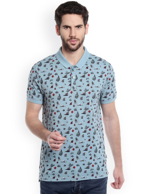 

Jack & Jones Men Blue Printed Polo Collar T-shirt