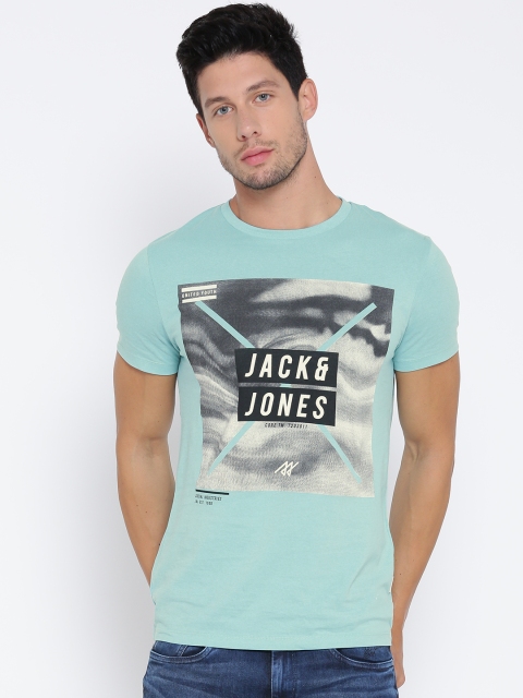 

Jack & Jones Men Mint Green Printed Round Neck T-shirt