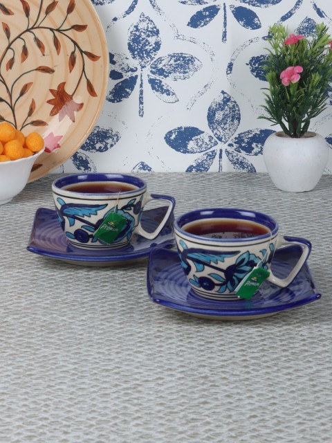 

CDI Blue & White Handcrafted Printed 12 Ceramic Glossy Cups and Saucers