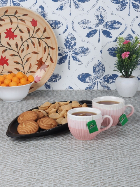 

CDI White & Pink Textured Ceramic Glossy Cups Set of 7 With Platter