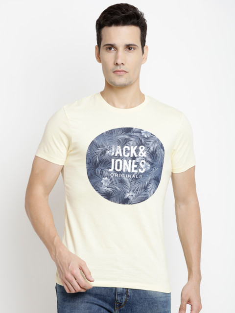 

Jack & Jones Men Yellow Printed Round Neck T-shirt