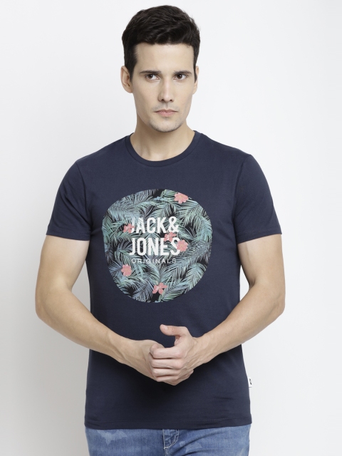 

Jack & Jones Men Navy Blue Printed Round Neck T-shirt
