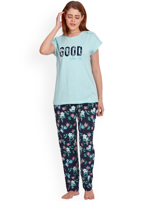 

MAYSIXTY Women Blue & Green Printed Night suit