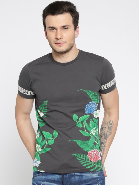 

Jack & Jones Men Grey Printed Round Neck T-shirt