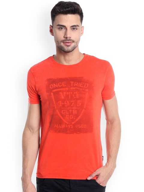 

Jack & Jones Men Orange Printed Round Neck T-shirt