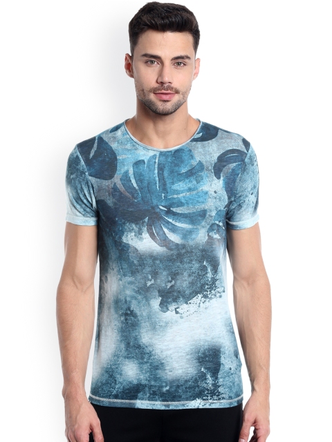 

Jack & Jones Men Blue Printed Round Neck Slim Fit T-shirt