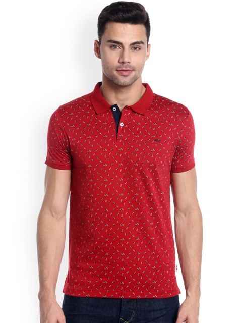 

Jack & Jones Men Red Printed Polo Collar Slim Fit T-shirt
