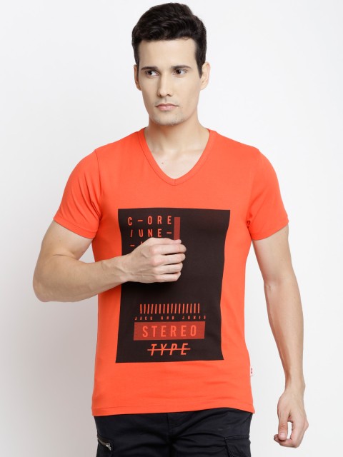 

Jack & Jones Men Red Printed V-Neck T-shirt