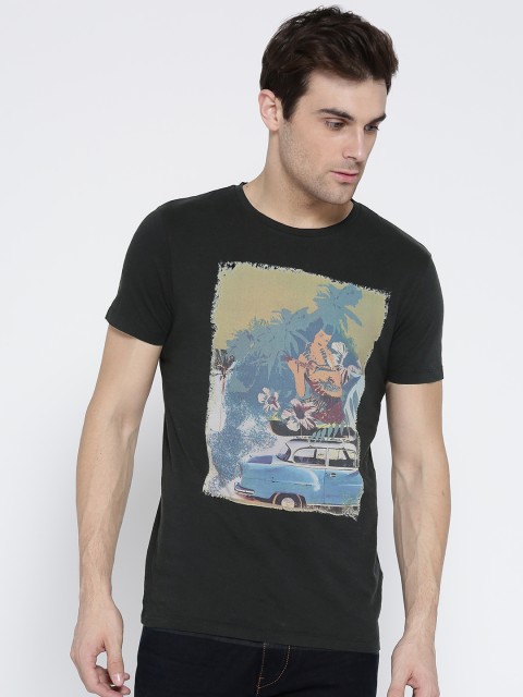 

Jack & Jones Men Black Printed Round Neck T-shirt