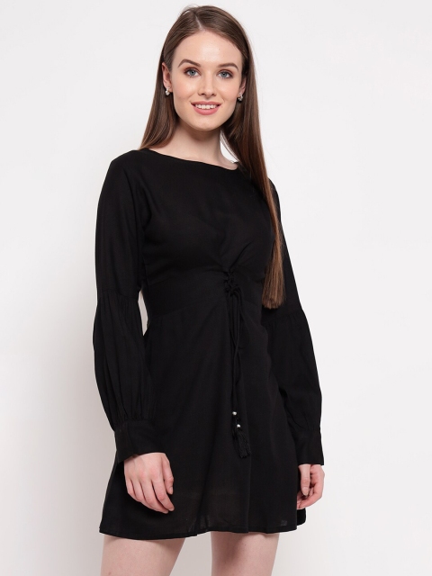 

Aawari Women Black Solid A-Line Mini Dress