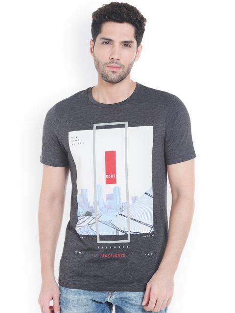 

Jack & Jones Men Charcoal Grey Printed Round Neck T-shirt