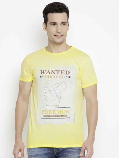 

Jack Jones Men Yellow Printed Round Neck Pure Cotton T-shirt