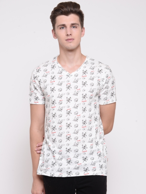 

Jack & Jones Men White & Black Printed V-Neck T-shirt