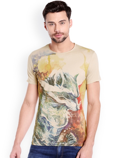 

Jack & Jones Men Peach-Coloured Printed Round Neck Slim Fit T-shirt