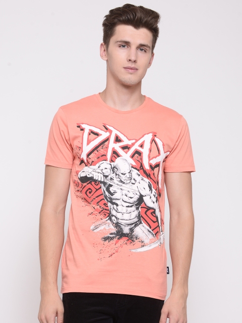 

Jack & Jones Men Peach-Coloured Printed Round Neck T-shirt