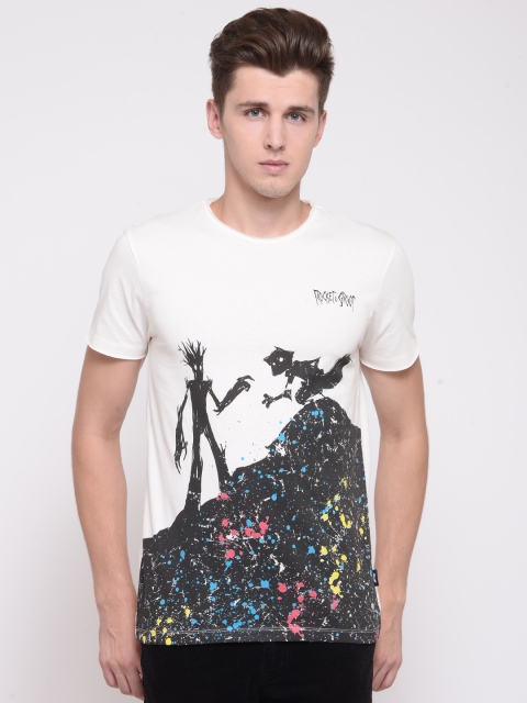 

Jack & Jones Men Off-White Printed Round Neck T-shirt