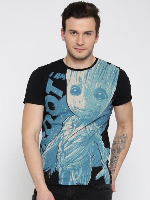 

Jack & Jones Men Black & Blue Printed Round Neck T-shirt