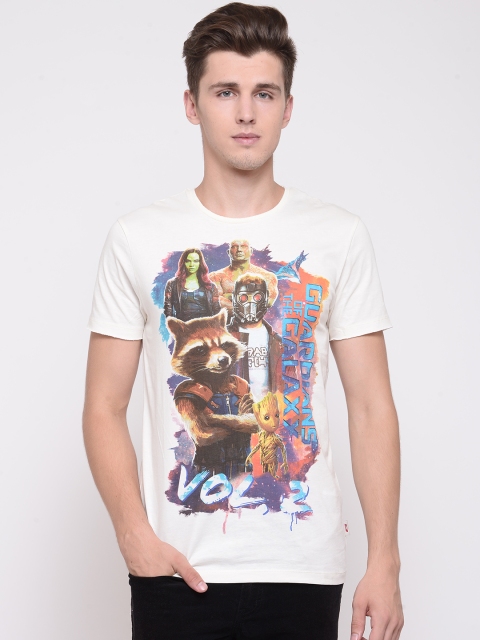 

Jack & Jones Men Off-White Printed Round Neck T-shirt