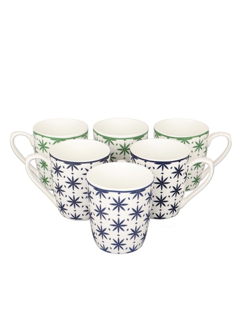

Femora Green & Blue Set of 6 Printed Bone China Glossy Cups and Mugs