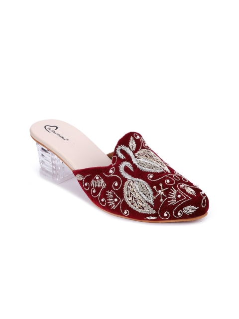 

The Desi Dulhan Women Maroon Embellished Ethnic Block Mules