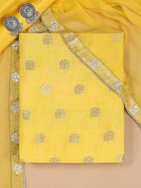 

Soch Women Yellow & Silver Embroidered Silk Blend Unstitched Dress Material