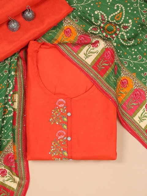 

Soch Orange & Green Embroidered Pure Silk Unstitched Dress Material