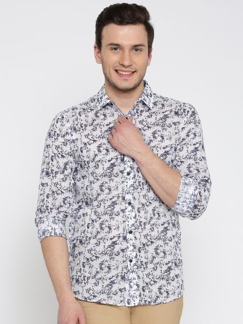 

Jack & Jones Men White & Navy Blue Slim Fit Printed Casual Shirt
