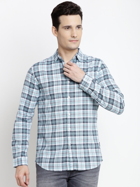 

Jack & Jones Men Green & White Slim Fit Checked Casual Shirt