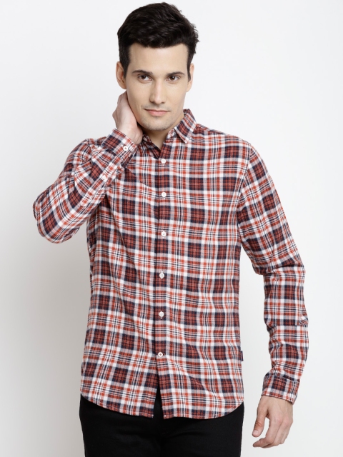 

Jack & Jones Men Rust Orange & Black Checked Casual Shirt