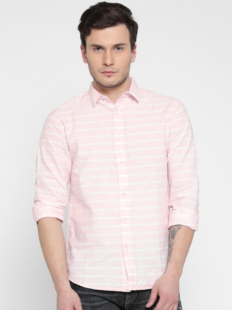 

Jack & Jones Men Pink & White Slim Fit Striped Casual Shirt