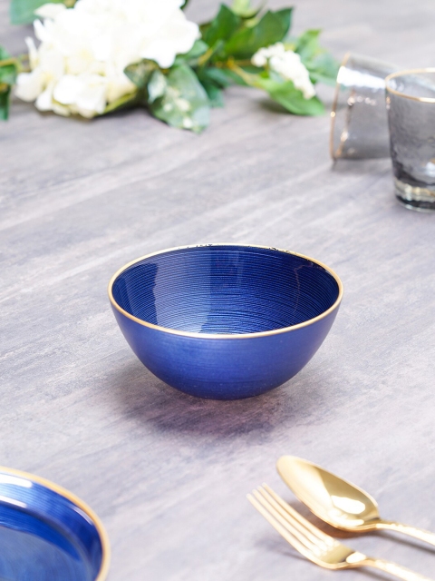 

Pure Home and Living Set Of 2 Blue Textured Glass Matte Bowls