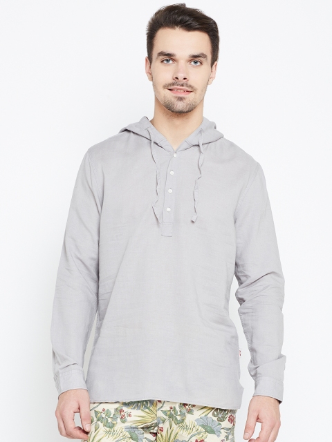 

Jack & Jones Men Grey Solid Hooded Casual Shirt