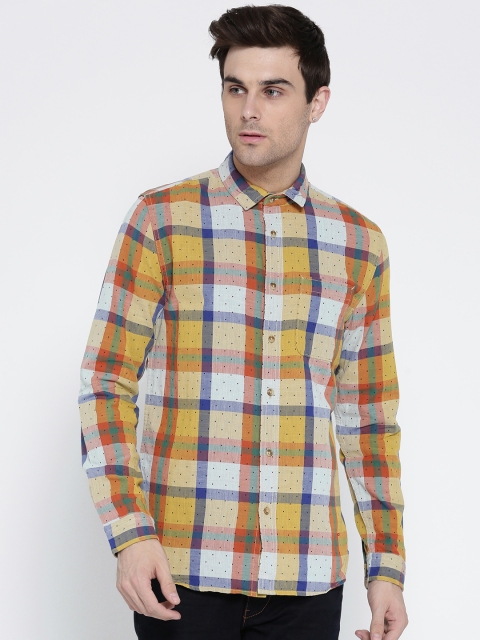 

Jack & Jones Men Yellow & Blue Slim Fit Checked Casual Shirt