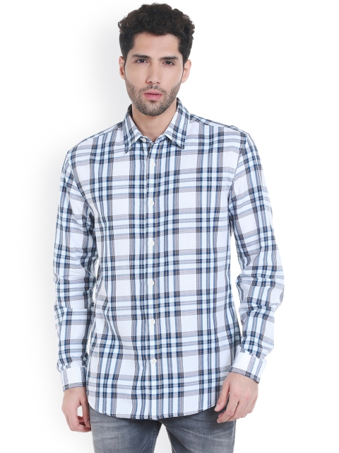 

Jack & Jones Men White & Blue Slim Fit Checked Casual Shirt