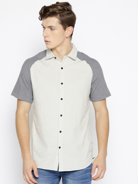 

Jack & Jones Men Off-White & Grey Slim Fit Solid Casual Shirt