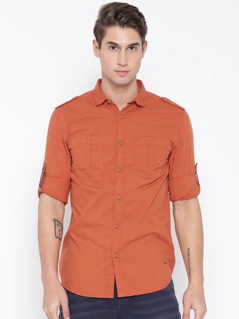 

Jack & Jones Men Rust Orange Regular Fit Solid Casual Shirt