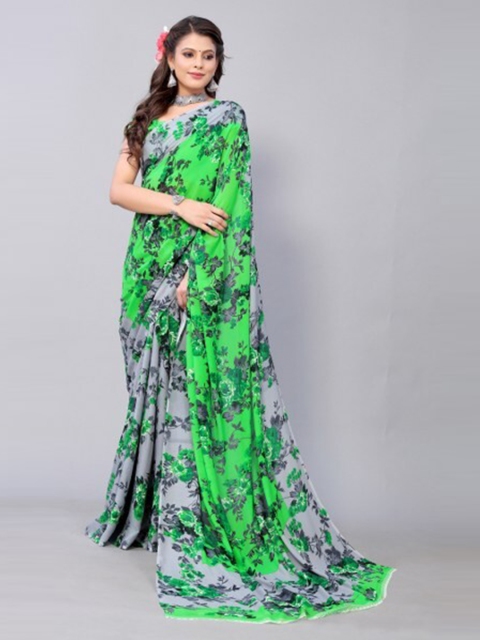 

Yashika Green & Grey Floral Saree