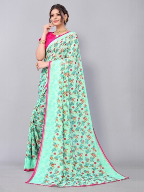 

Yashika Green & Pink Floral Saree