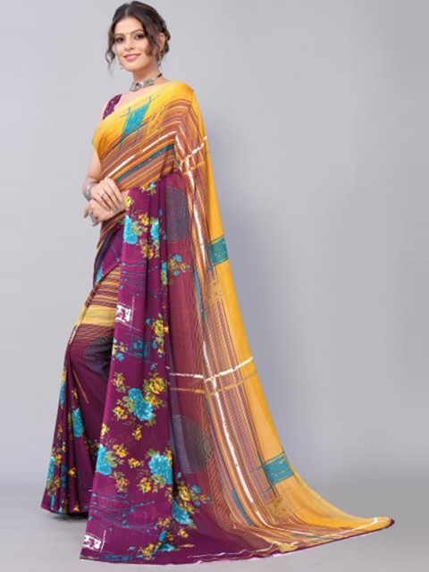 

Yashika Purple & Yellow Floral Saree