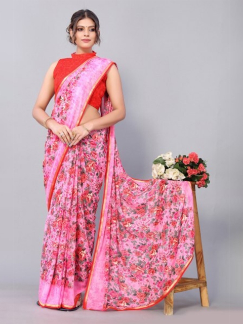 

Yashika Pink & Grey Floral Saree