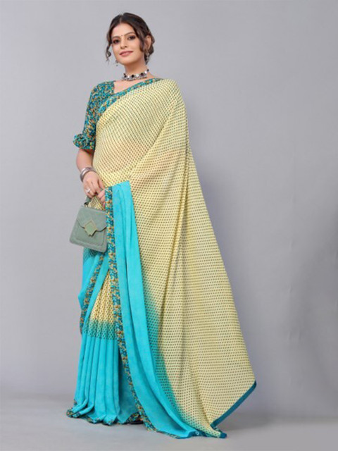 

Yashika Blue & Cream-Coloured Georgette Saree